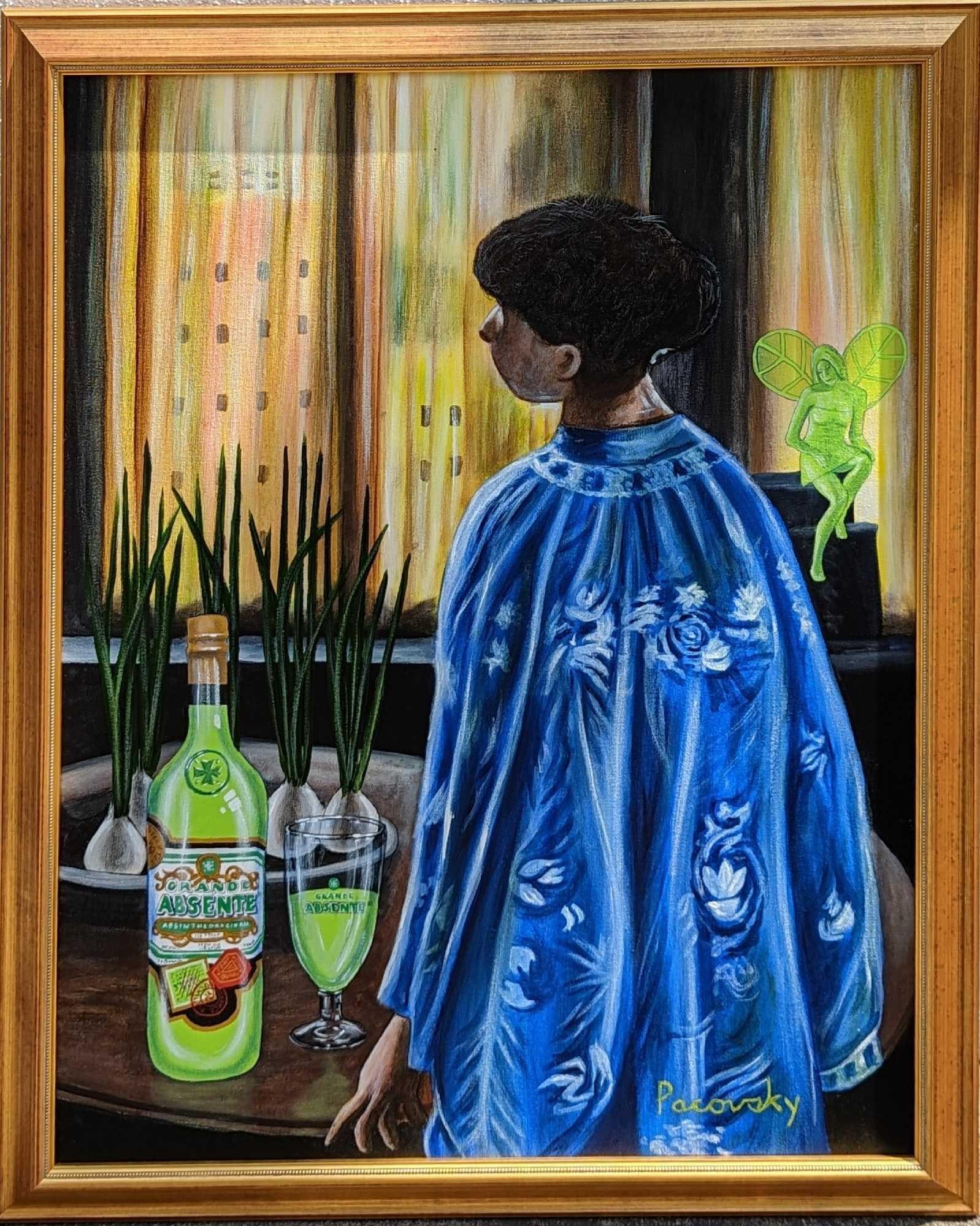 John Pacovsky Acrylic On Canvas Absente Absinthe: John Pacovsky Acrylic On Canvas Absente Absinthe. This was inspired by Childe Hassam's "The Table Garden". The framed original that was Commissioned by Absente brand absinthe, is approx 3