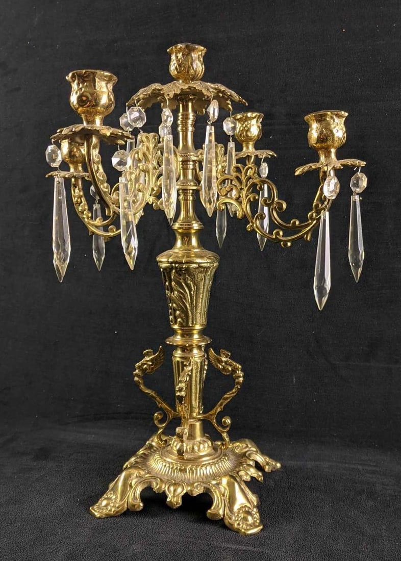 Brass Candle Holder With Glass Prisms (1 of 8)