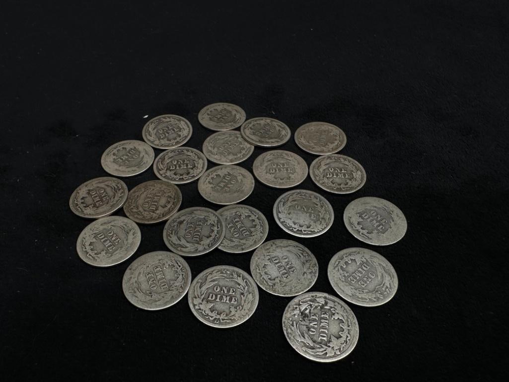 Lot of 22 Barber Dimes (1 of 2)