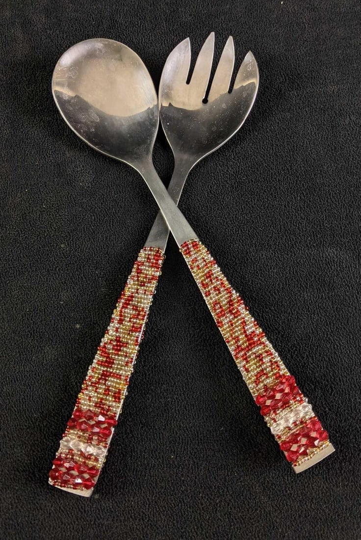 Salad Fork and Spoon Set With Beaded Handles (1 of 4)