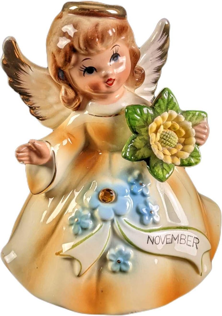 Vintage Lefton November Birthday Angel Music Box (1 of 6)