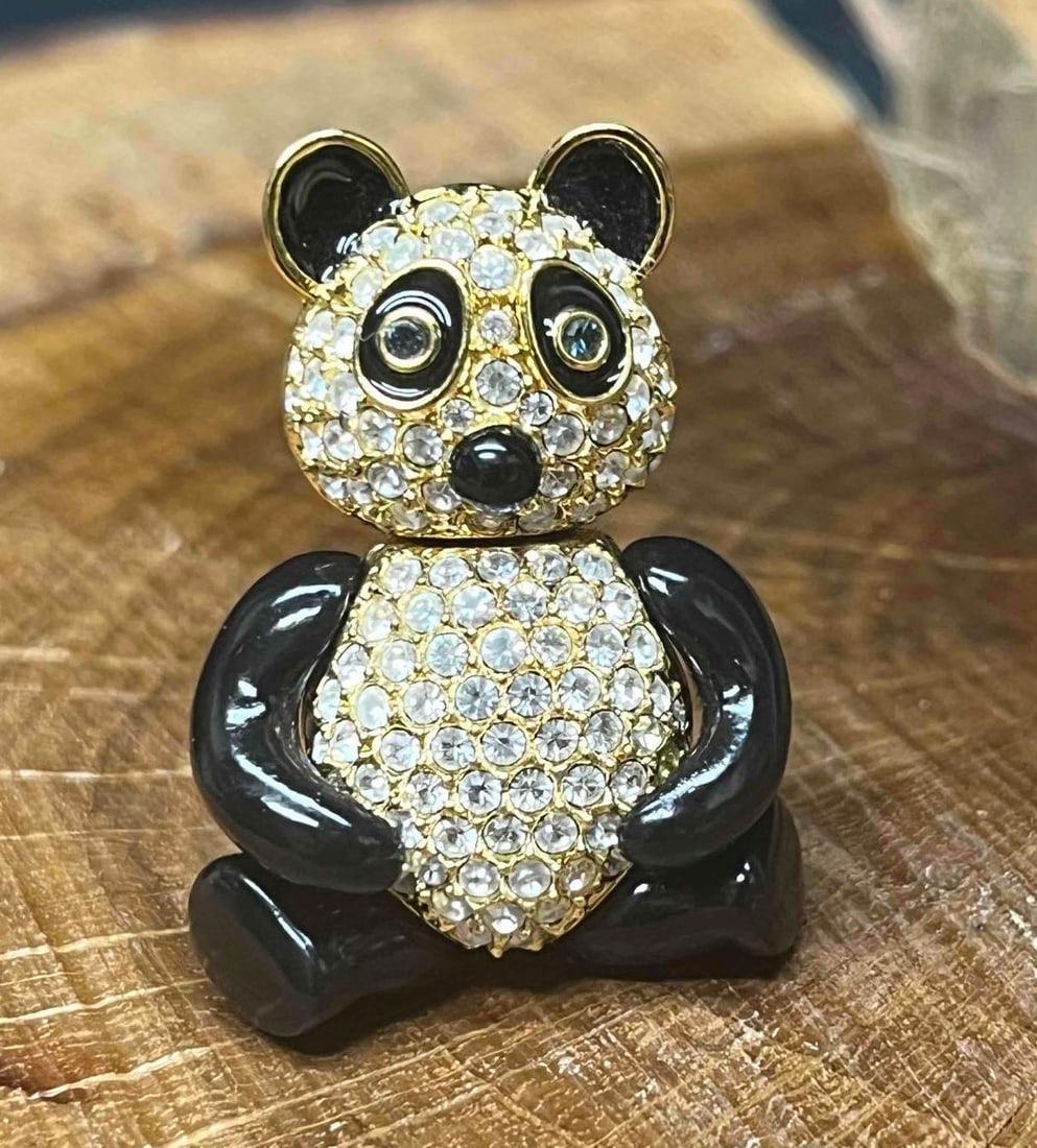 Signed Joan Rivers Pave Crystal & Black Enamel Panda Brooch (1 of 7)