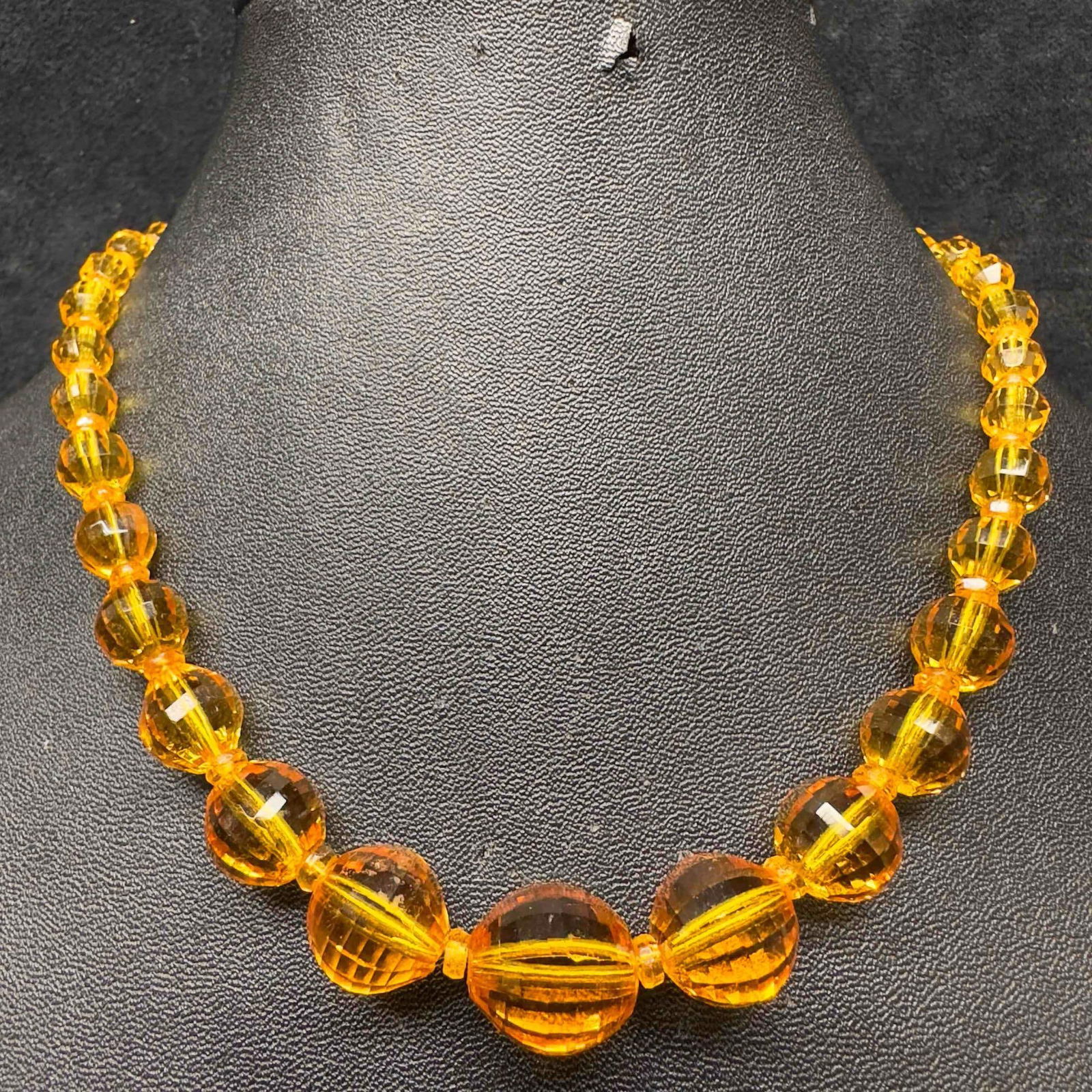 Clear Orange Crystal Glass Faceted Round Beaded Small Necklace H53 (1 of 9)