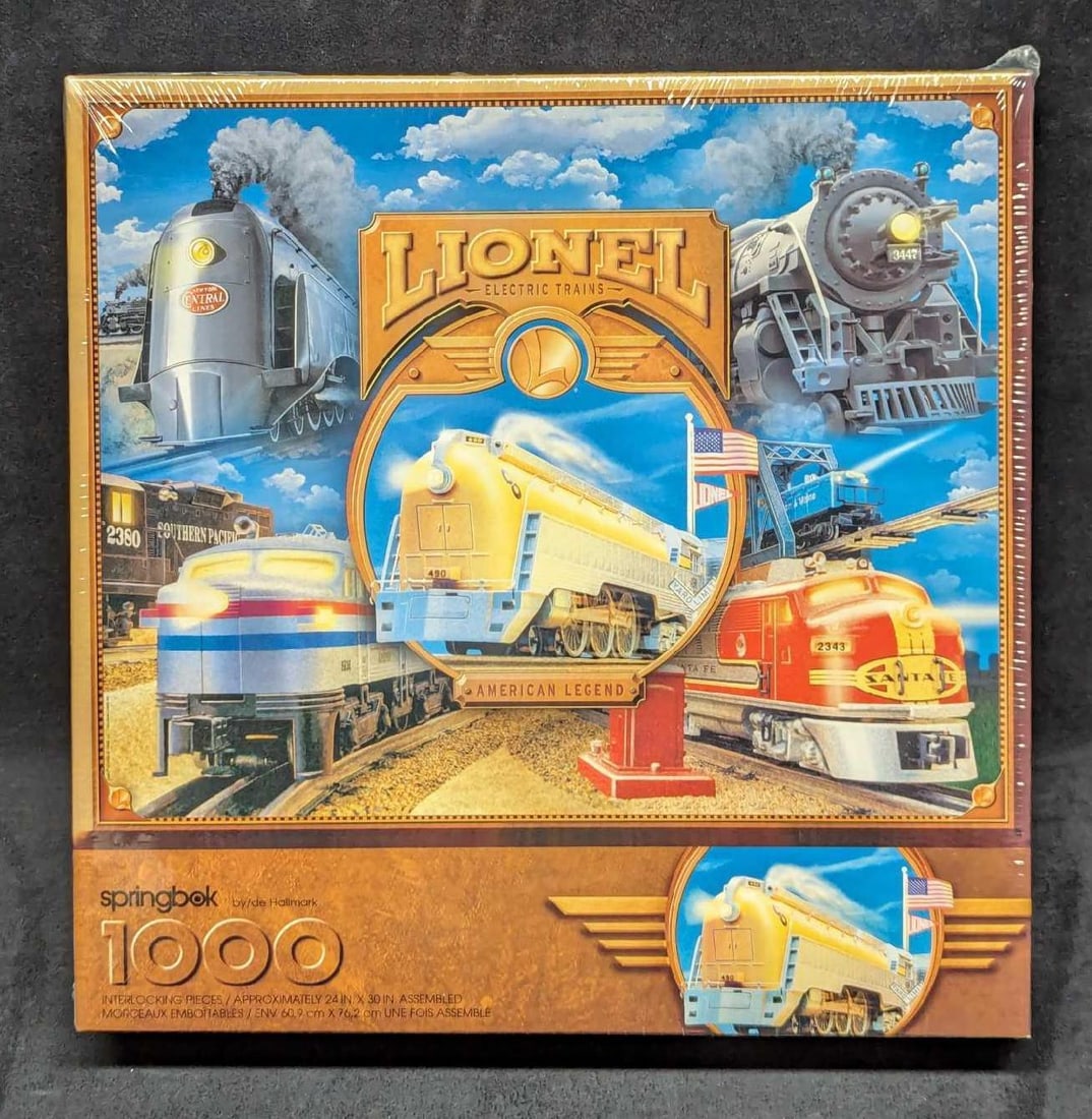 Sealed Springbo Lionel Electric Trains 1000 Puzzle: Sealed Springbok Lionel Electric Trains 1000 Puzzle. This is approx 11 3/4" x 2" x 11 3/4" and it weighs 1.76lb. There is some light wear on the plastic wrap. Assembled, the puzzle is 24" x 30".