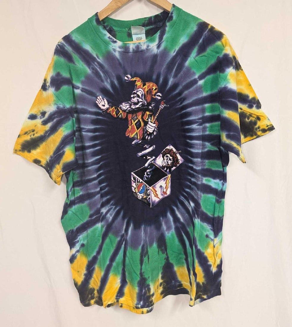 Grateful Dead Jack In The Box Tie Dye T-Shirt XL: Grateful Dead Jack In The Box Tie Dye T-Shirt XL. Has a "Made In The USA" label. 100% cotton. The shirt has some wrinkles due to storage. Folded, the shirt is approx 10" x 7 1/2" x 1 1/2" and it