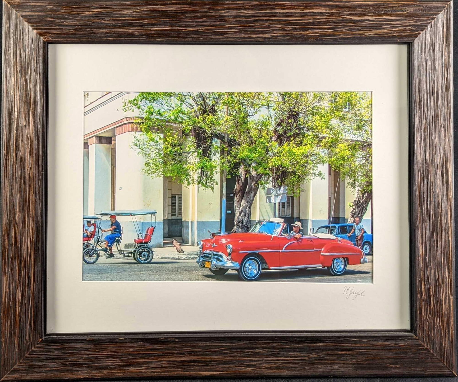 Framed Frank Juge Cuban Taxi Photo: Framed Frank Juge "Cuban Taxi" Photo. This is signed by the artist on the bottom right. The framed photo is approx 24 1/2" x 1" x 20 1/2" and it weighs 6lbs. The photo/image is approx 15 1/2" x 10 1/2
