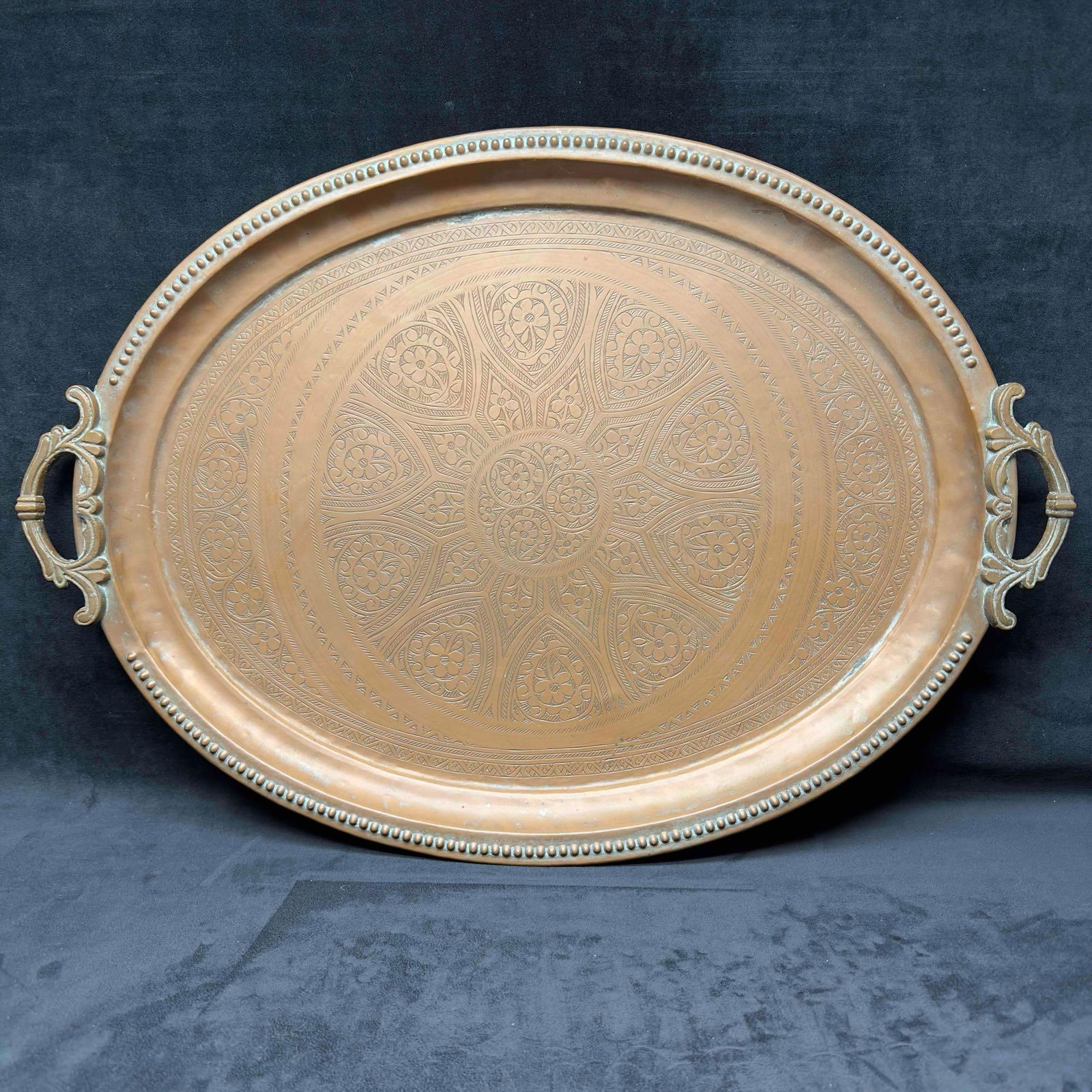 Vintage Floral Flower Copper Serving Tray Platter with Handles (1 of 10)