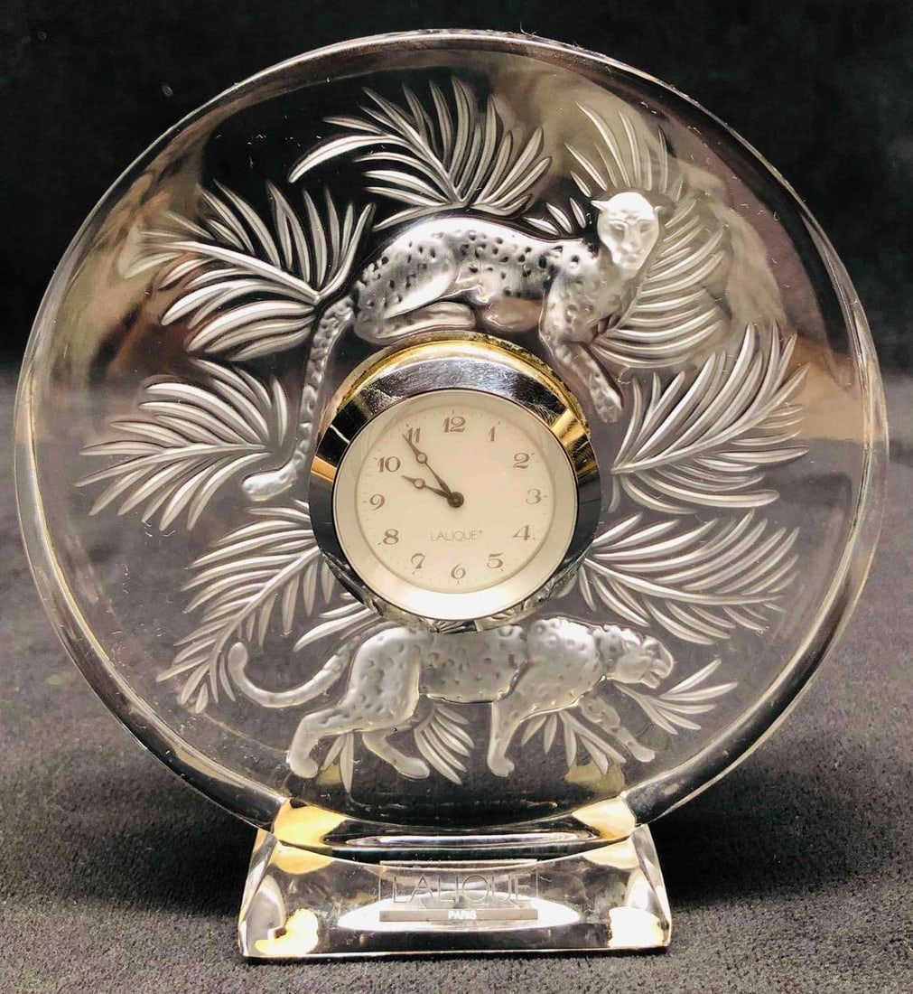 Signed Lalique Clear Jungle Clock (1 of 14)
