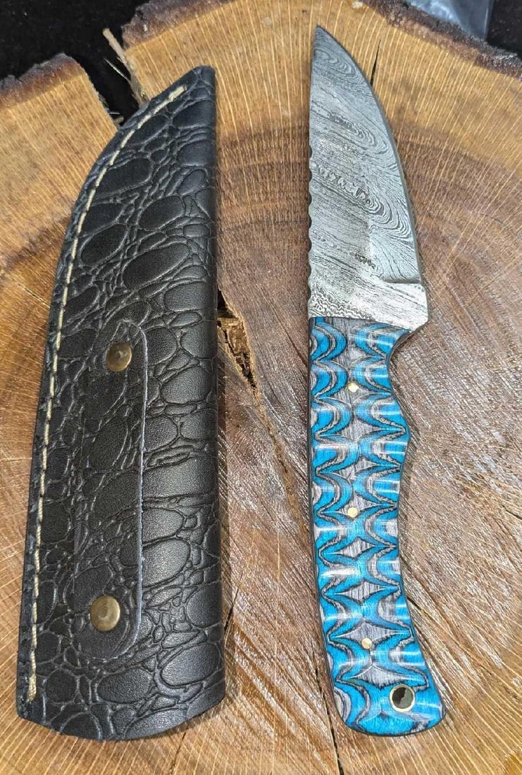 MHS Cutlery Steel Damascus Pattern Knife & Leather Sheath RTCI (1 of 5)