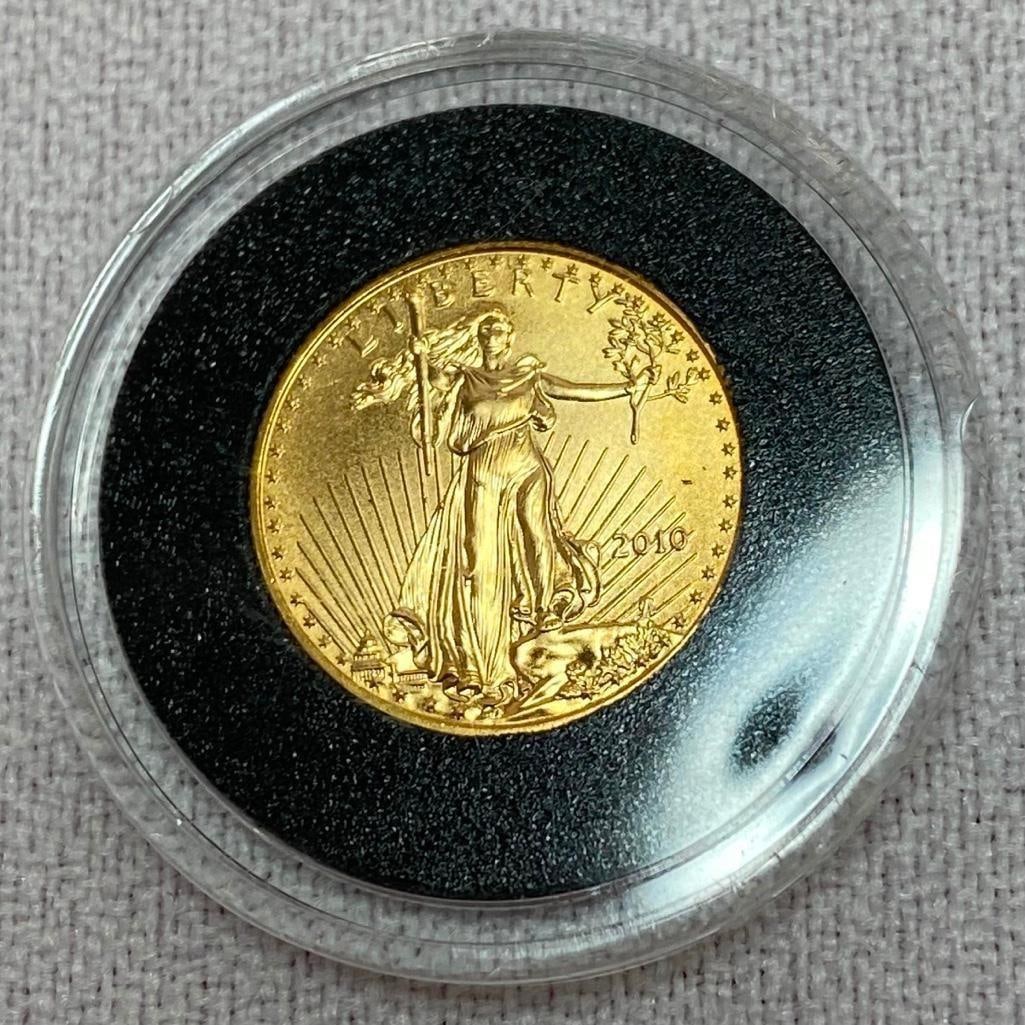 1/10 Oz. Gold Liberty Eagle Coin: This coin has been tested and researched to the best of our ability prior to listing. Please view photos, as they are a part of the condition. DETAILS: Metal - 0.9167 Fine Gold, 22k Tested - Yes Size 