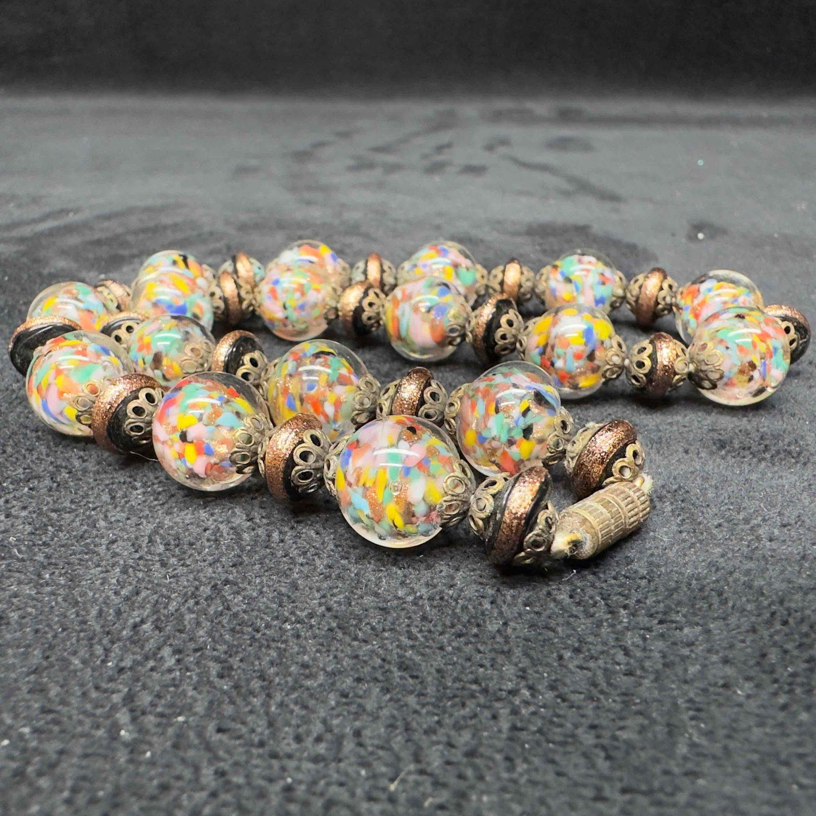Murano Venetian Glass Lamp Work Multi Colored Clear Bead Beaded Necklace A80 (1 of 9)