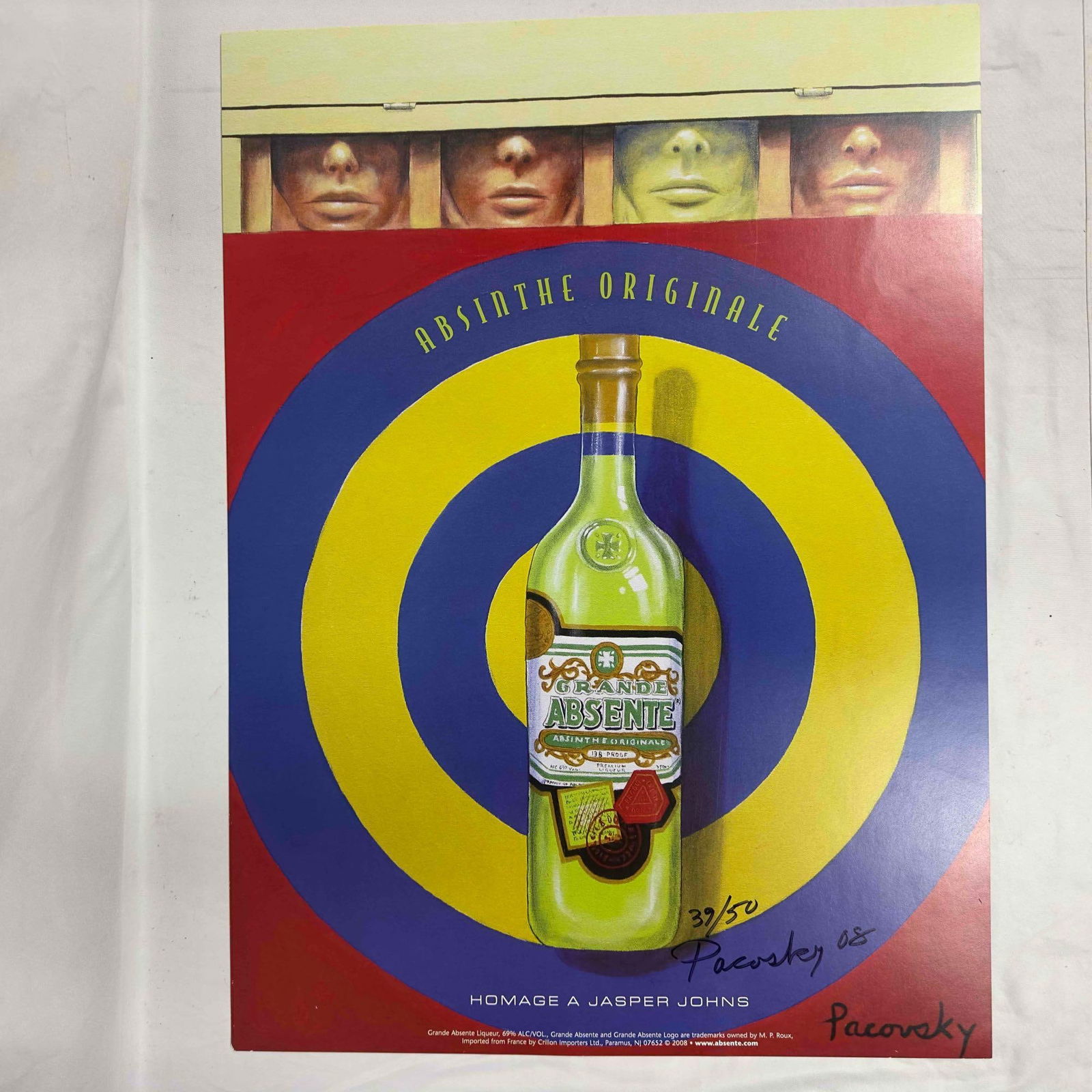 Absinthe Originale Ad Poster Homage A Jasper Johns By John Pacovsky Hand Signed Numbered Collection (1 of 11)