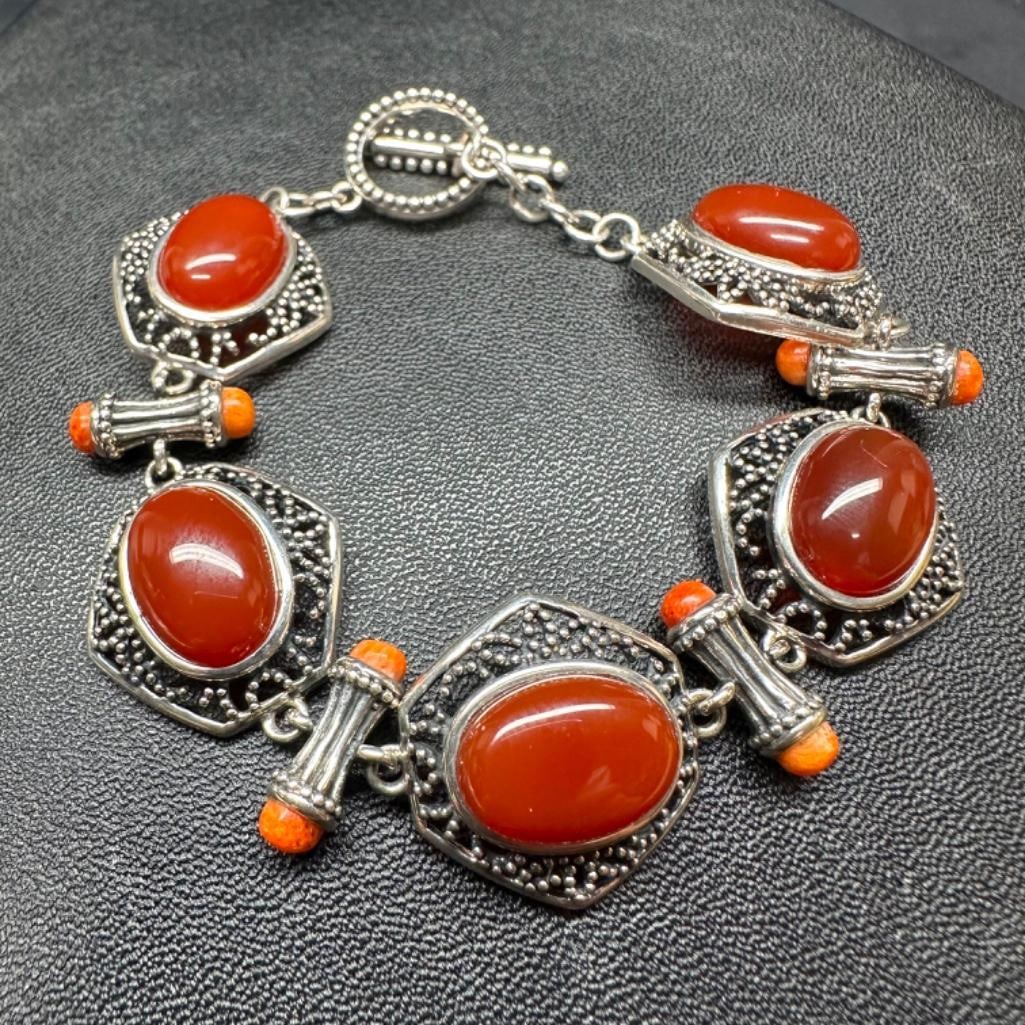 Sterling Carnelian Cabochon Bracelet (1 of 3)