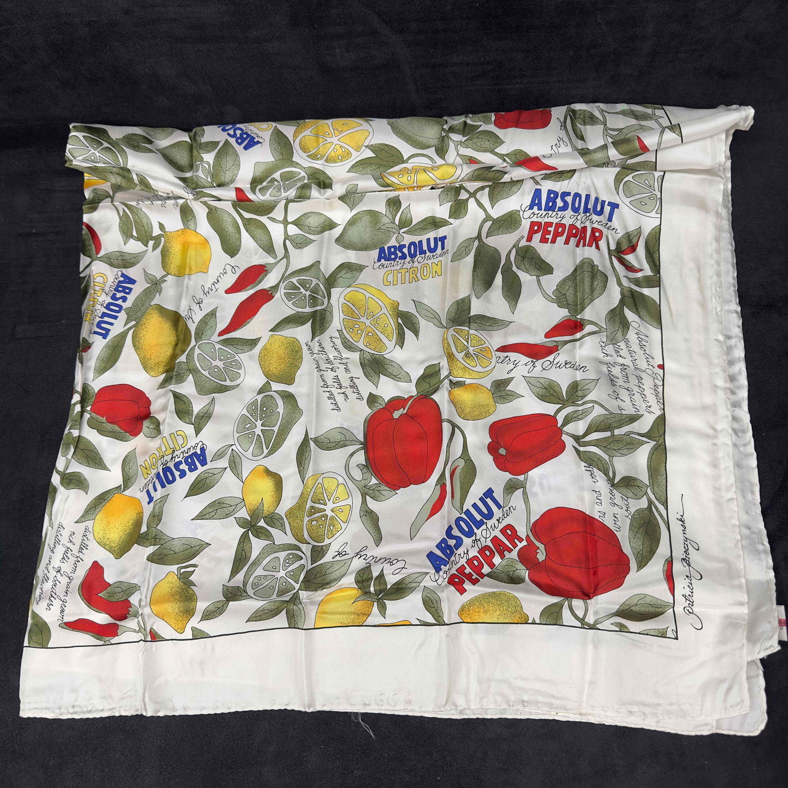 Patricia Pieczynski Absolut Vodka White Silk Large Scarf Lemons Limes Peppers Peppar A (1 of 8)