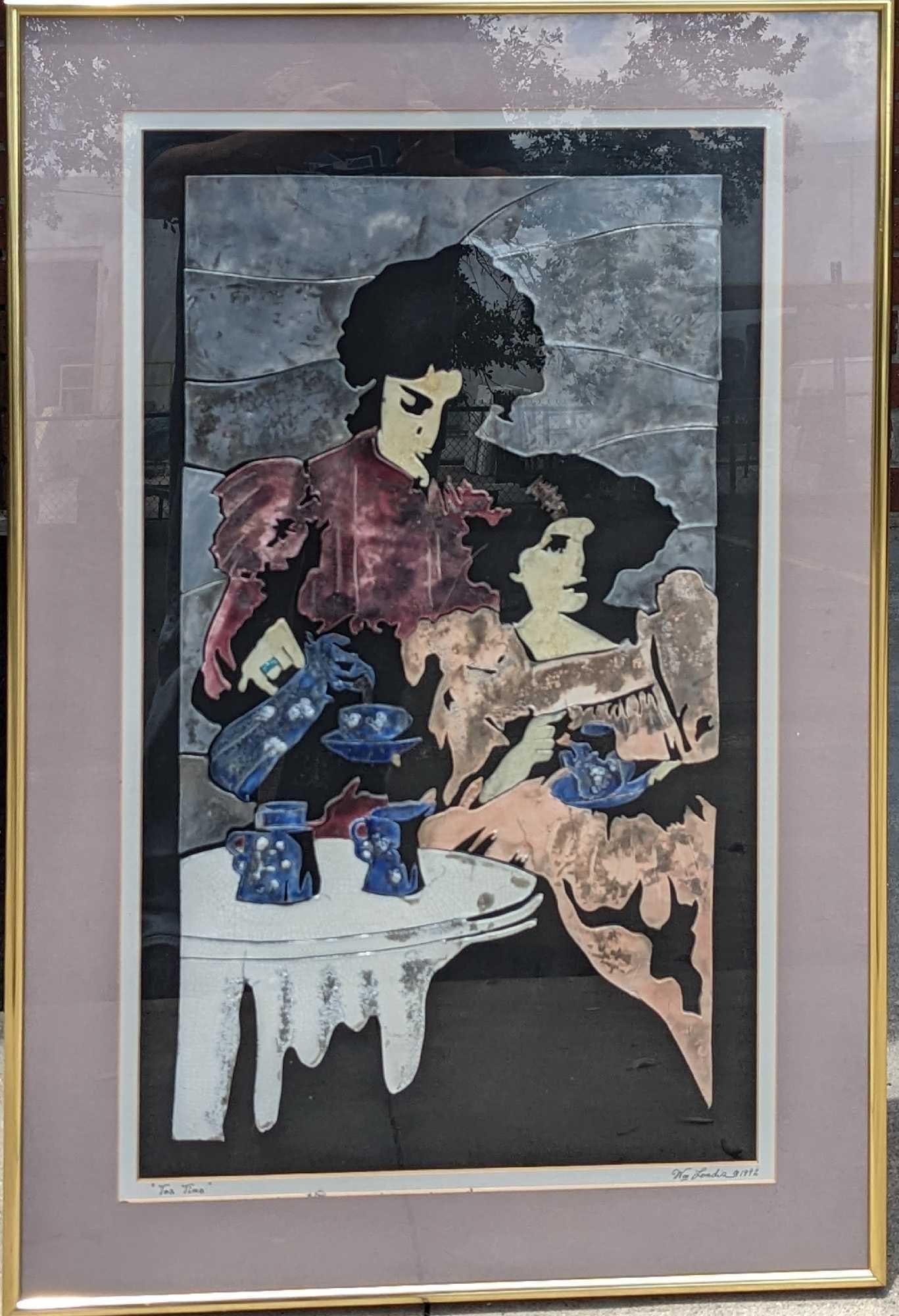 Framed 3D Ceramic Textured Tea Time Mother & Daughter (1 of 9)