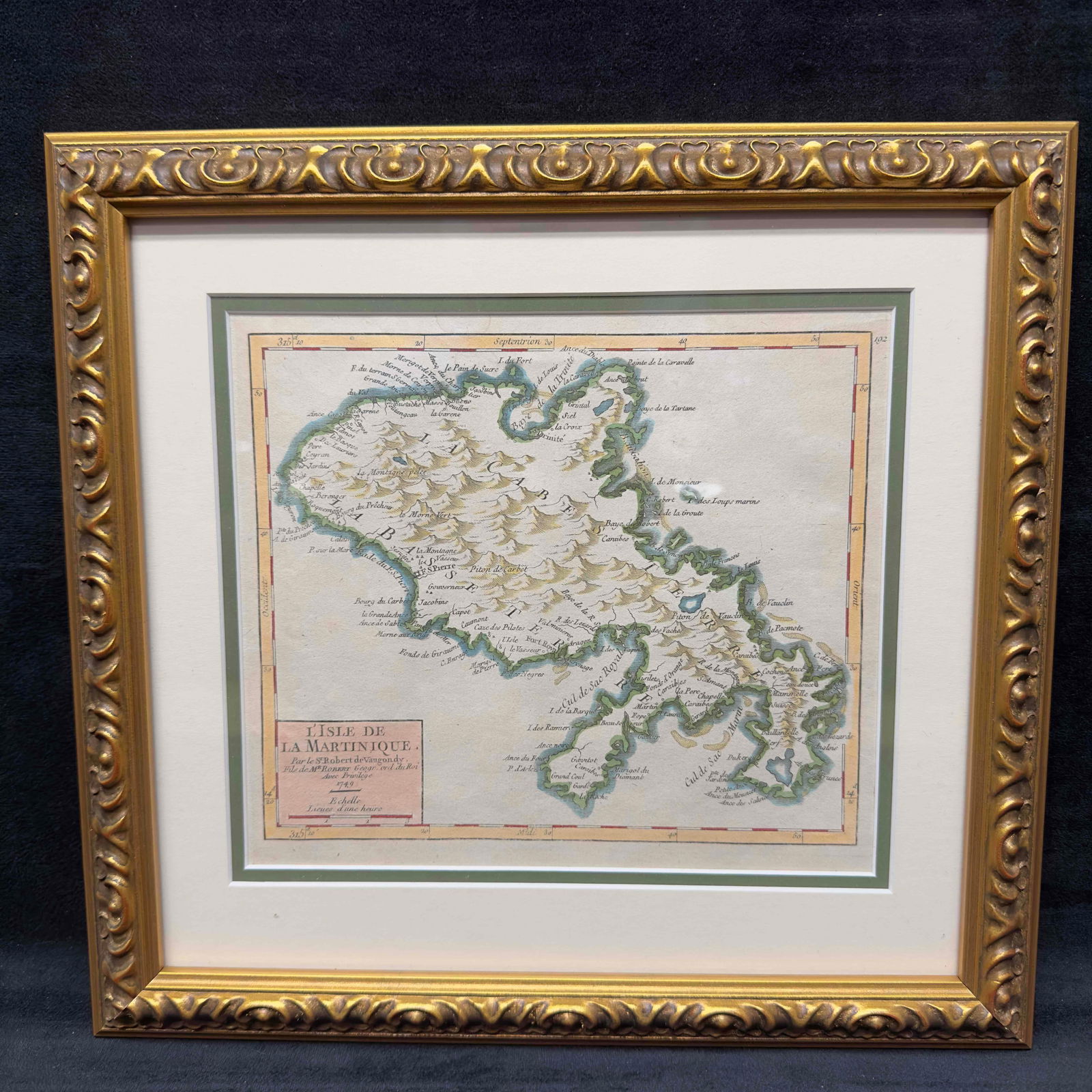 L' Isle De La Martinique Map Framed Matte Gold Frame 12" x 12" (1 of 6)