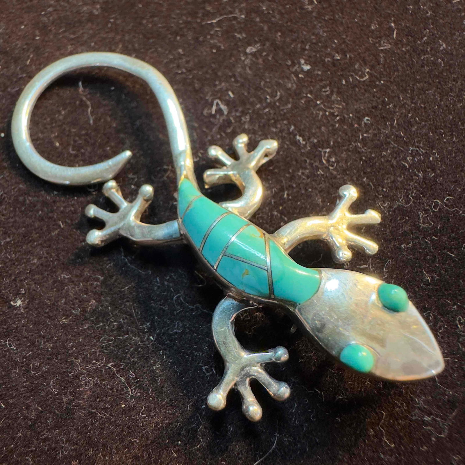 Turquoise Accent Sterling Silver Lizard Brooch Pendant (1 of 8)