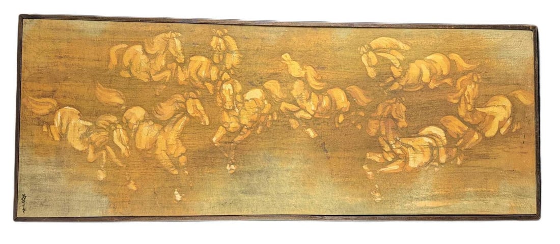 Framed Vintage Batik Painting On Fabric Wild Horses (1 of 4)