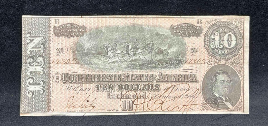 1864 $10 Confederate States Of America Richmond Currency Note (1 of 9)
