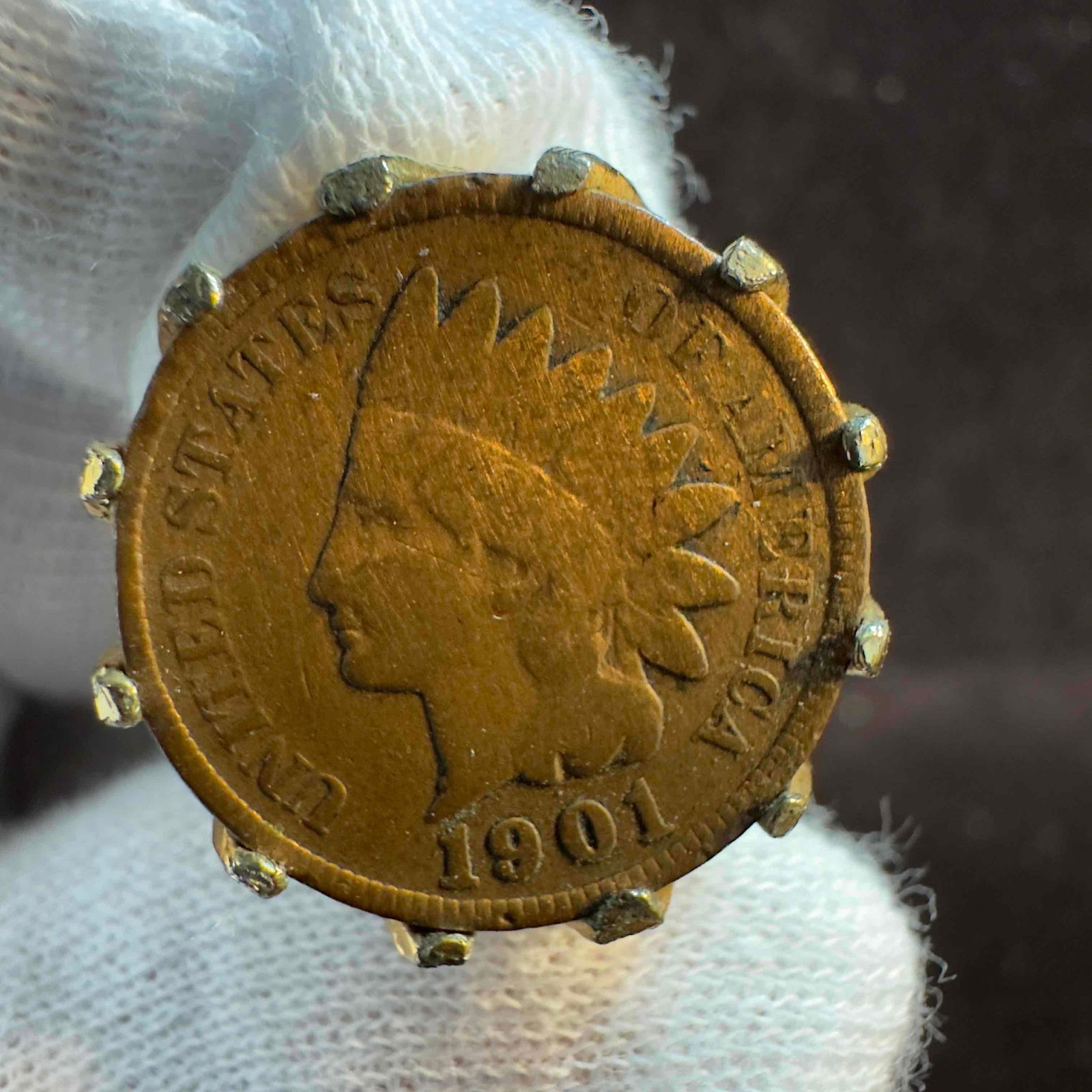 Antique Vintage Indian Head Penny Ring 1901 18KT Heavy Gold Electroplate (1 of 13)