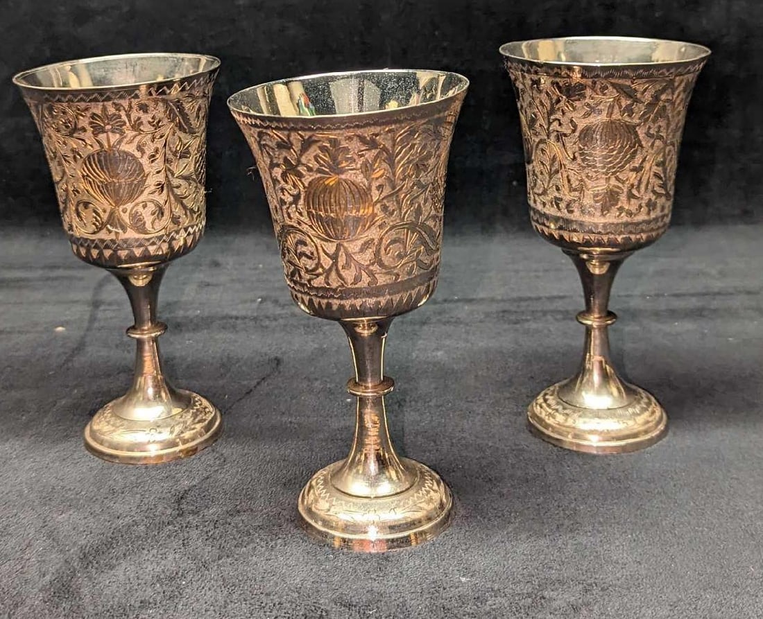 3 Vintage World Gift Silver Plated Brass Goblets A (1 of 8)