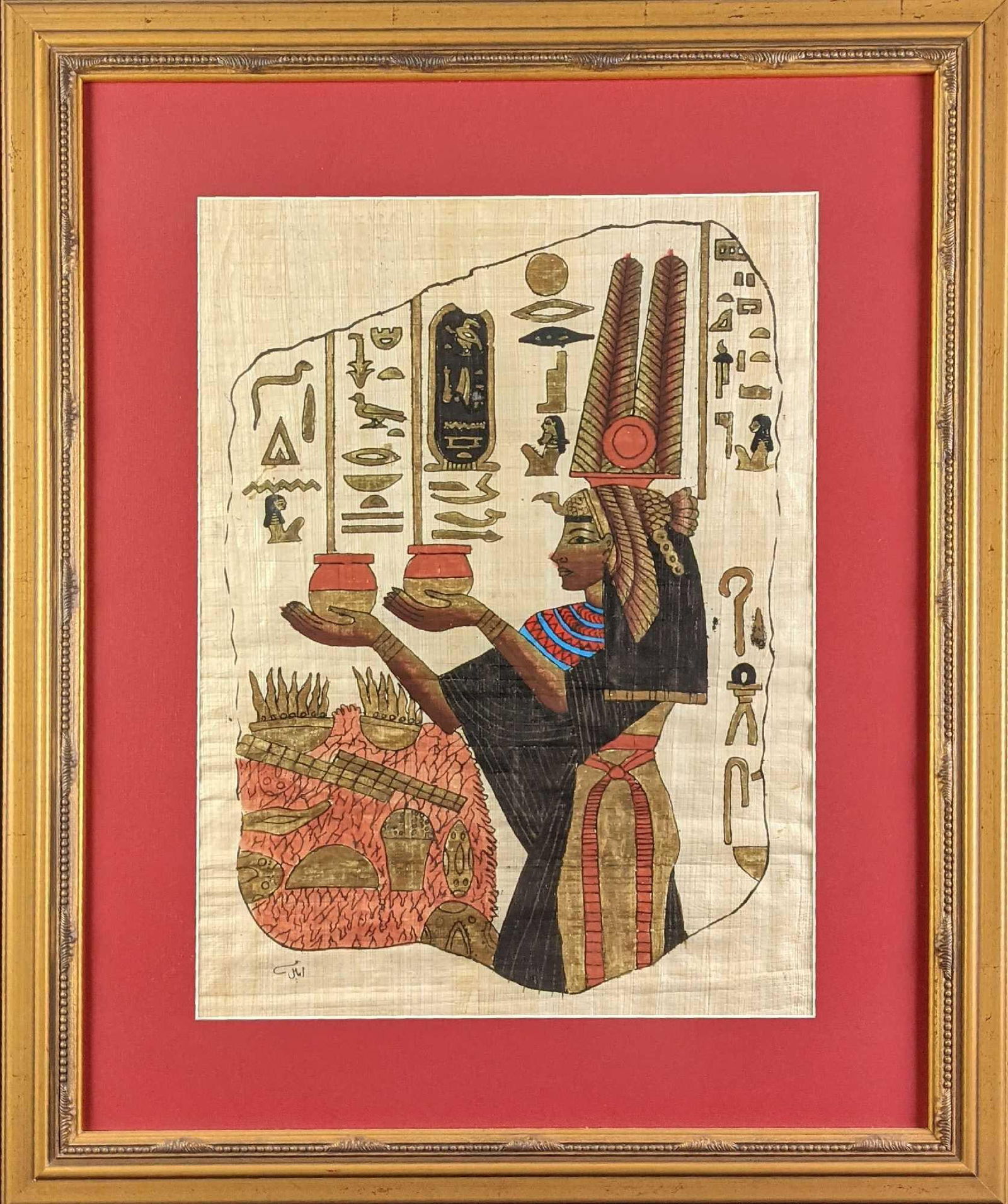 Egyptian Hieroglyphic Framed Hand Painted Papyrus Art (1 of 6)