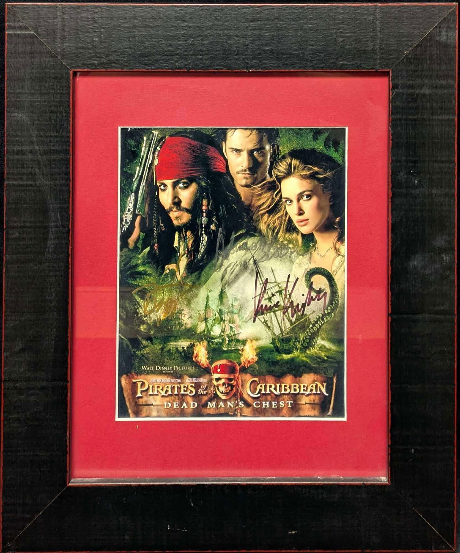Johnny Depp Orlando Bloom Keira Knightley Autographed Pirates Of The Caribbean Mini Poster (1 of 7)