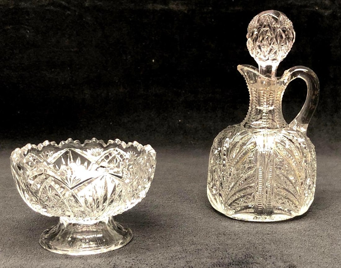 Bryce, Higbee & Co. - Pressed Glass Cruet and Candy / Nut / Mint / Compote Dish - Antique (1 of 12)