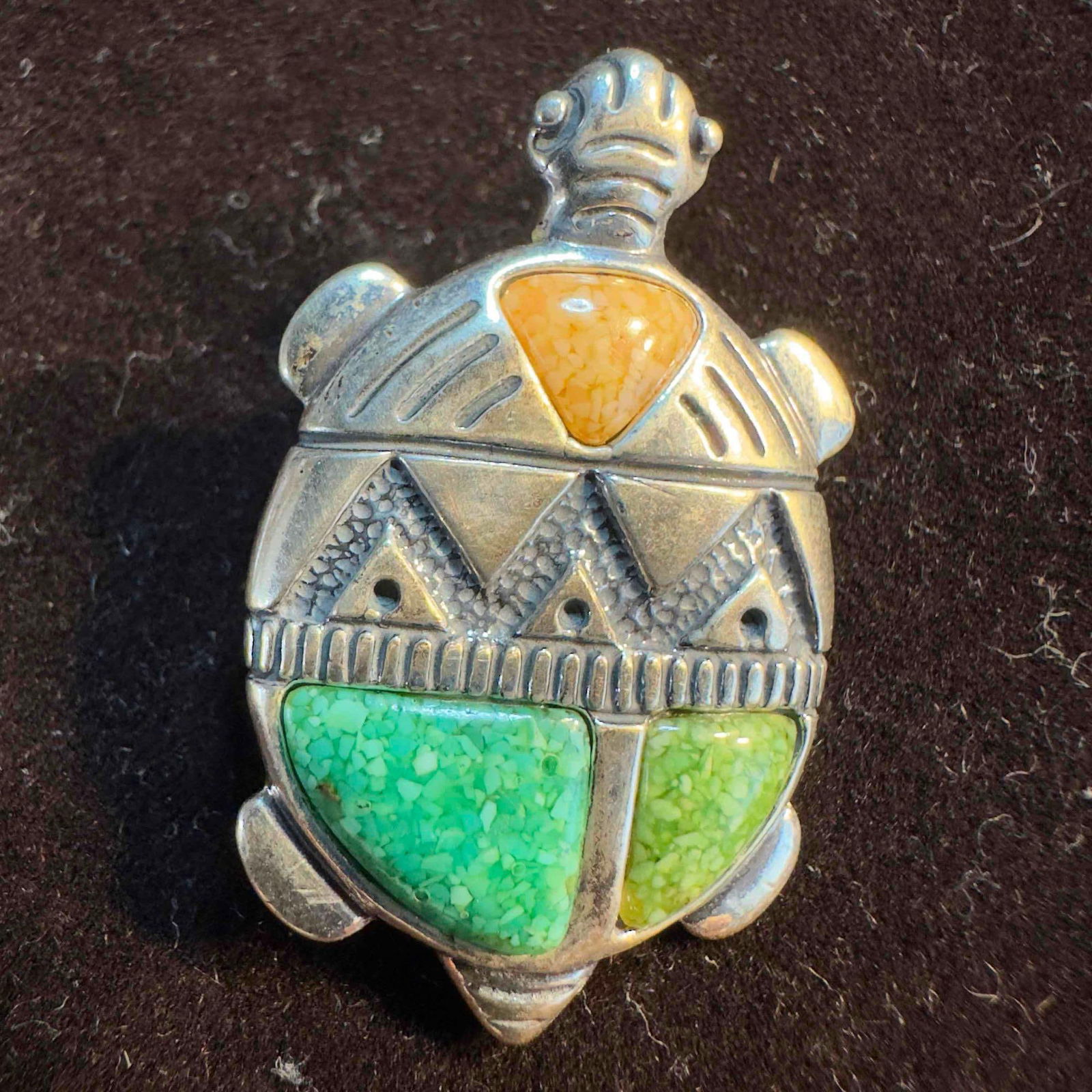 Carolyn Pollack Sterling Silver Turquoise Multi Stone Composite Inlay Turtle Brooch Pin (1 of 7)