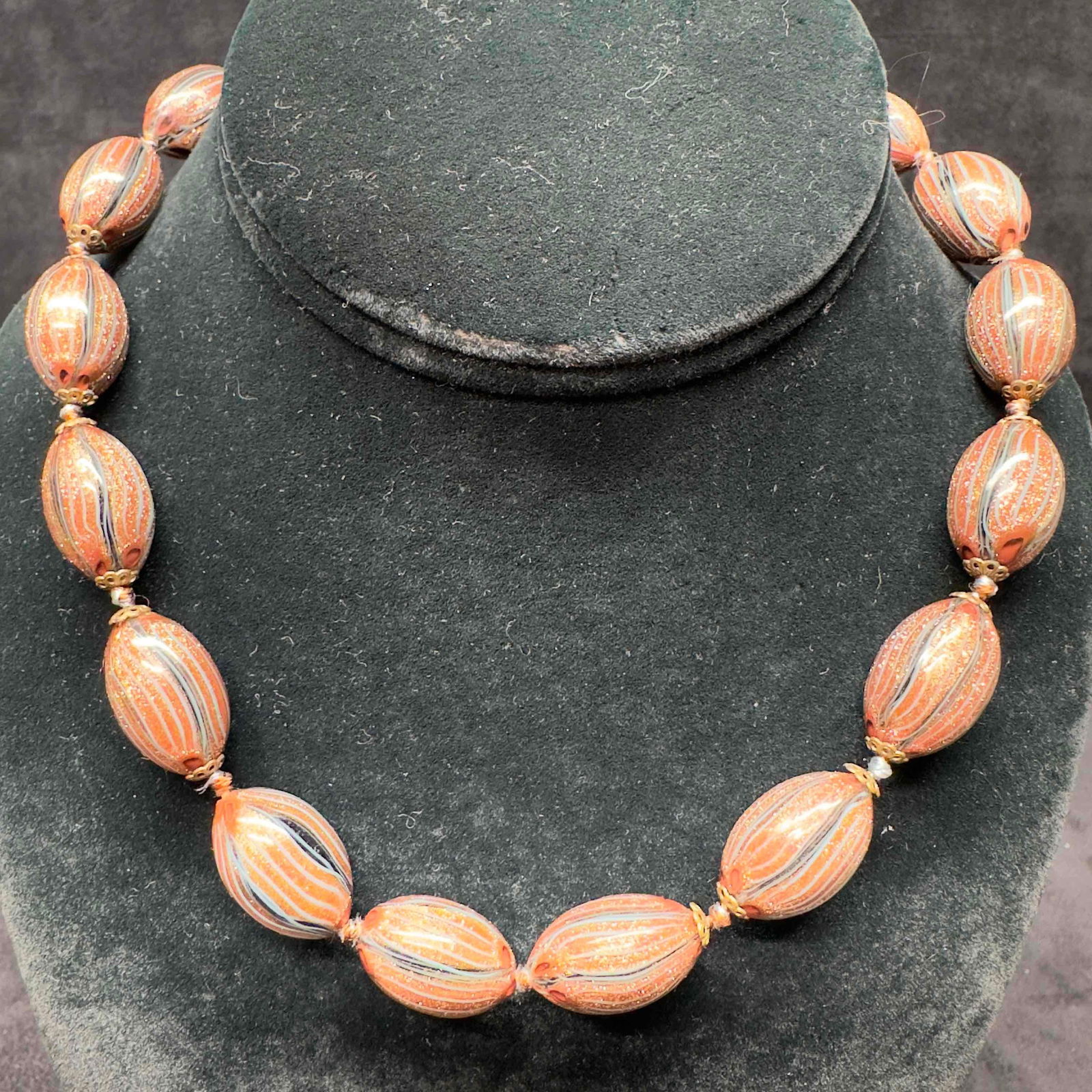Murano Venetian Lamp Work Glass Copper Colored Bead Beaded Necklace Silver Clasp A56 (1 of 10)