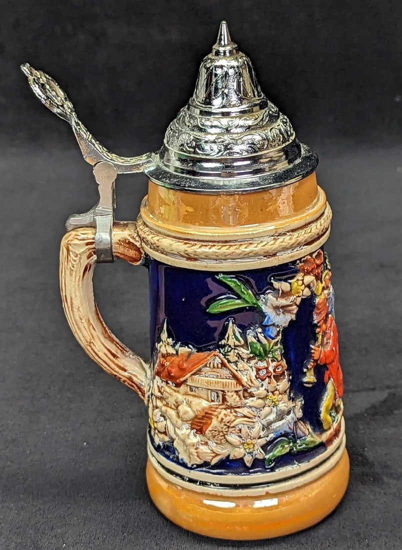 Lidded Beer Stein Silver Plated Lid Trumpet Playing (1 of 8)