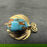 Murano Venetian Lamp Work Glass Aqua Blue Copper Beetle Insect Gold Tone Lapel Pin