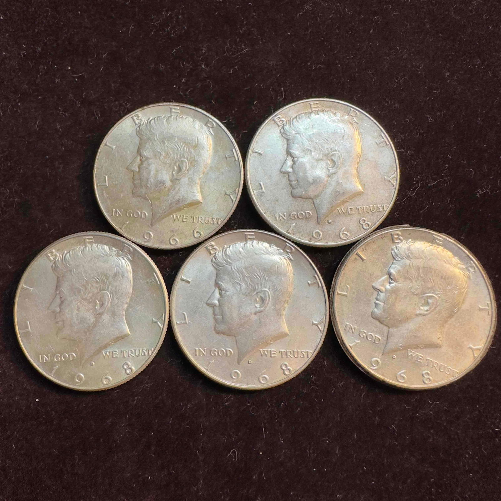 Set of Five 5 Silver Coins 1966 and 1968 Kennedy Half Dollars Coin Collection (1 of 10)