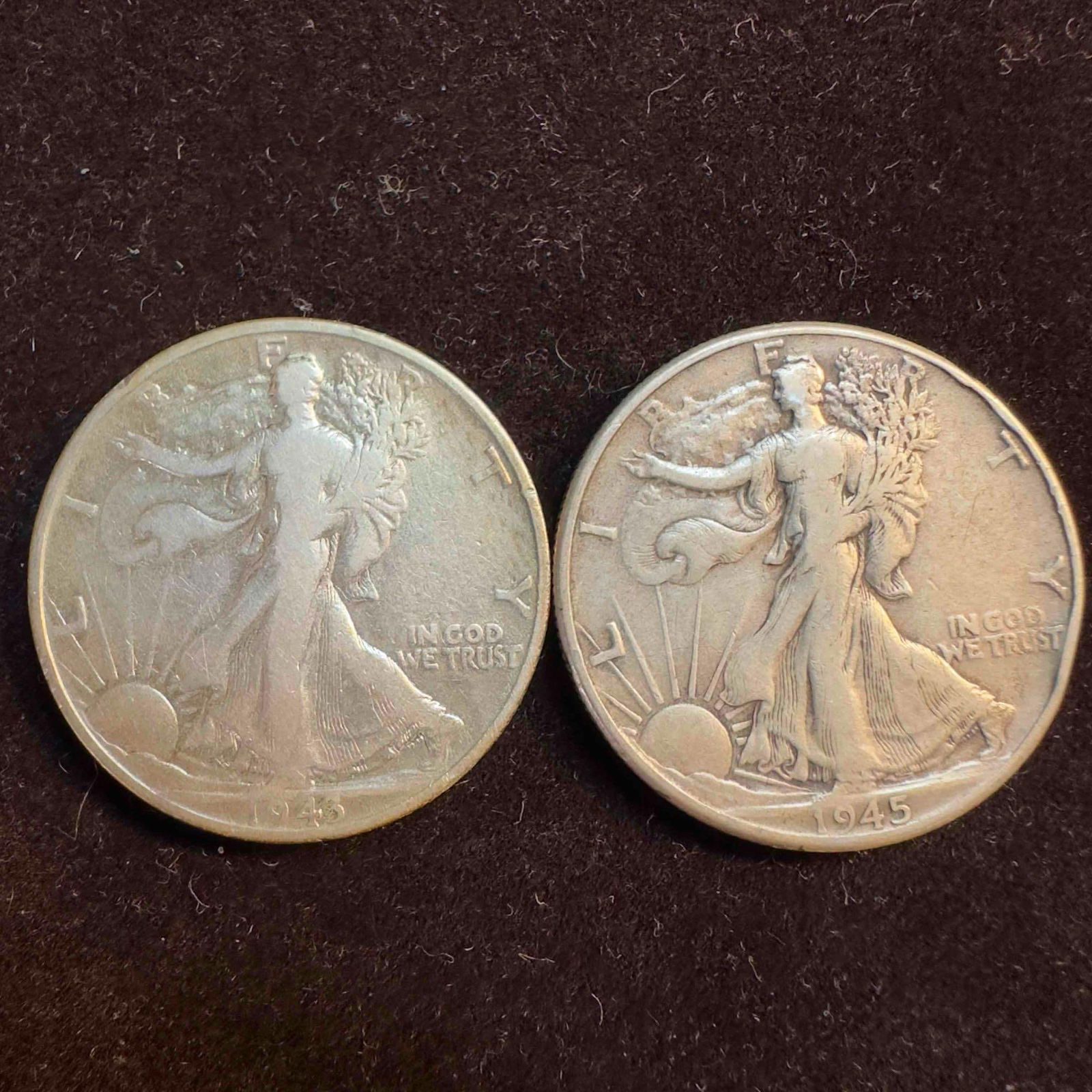 Set of Two Silver Coins 1943 1945 Walking Liberty Half Dollars Coin Collection Walk #16 (1 of 6)