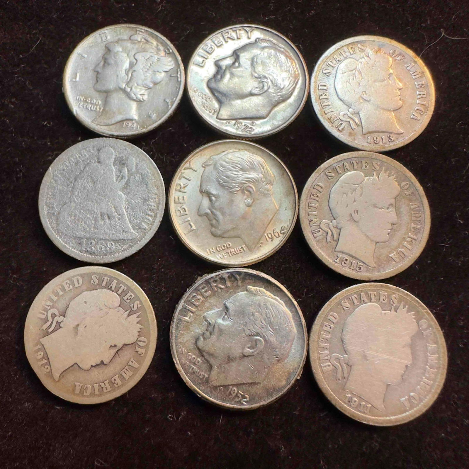 Set of Nine Mixed Dime Silver Coins Dimes Coin Collection (1 of 4)