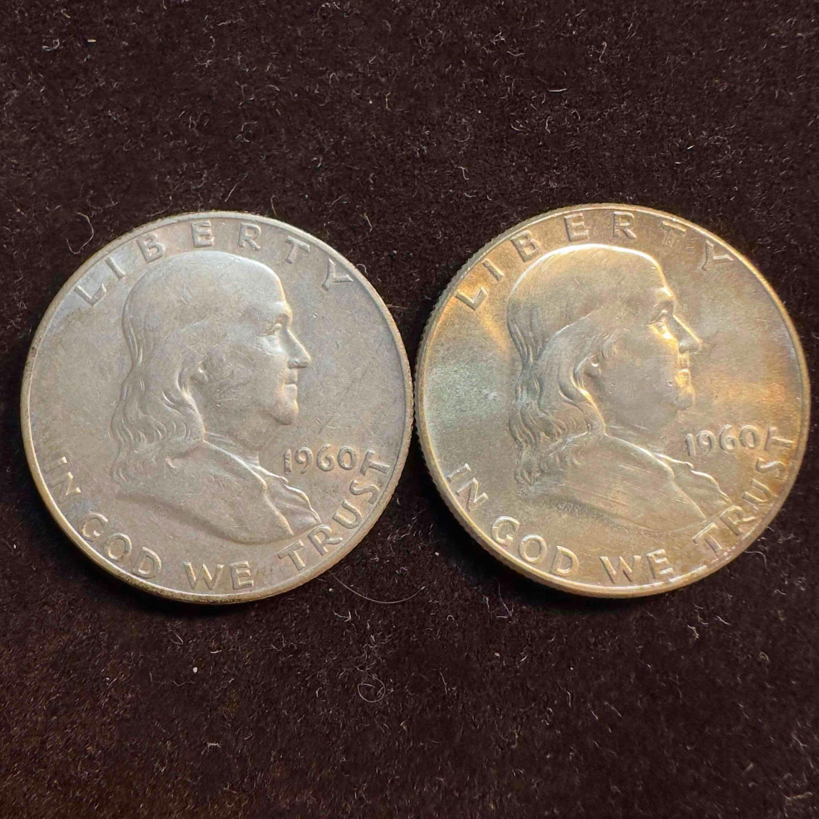 Set of Two Silver Coins 1960 Franklin Half Dollars Coin Collection (1 of 6)