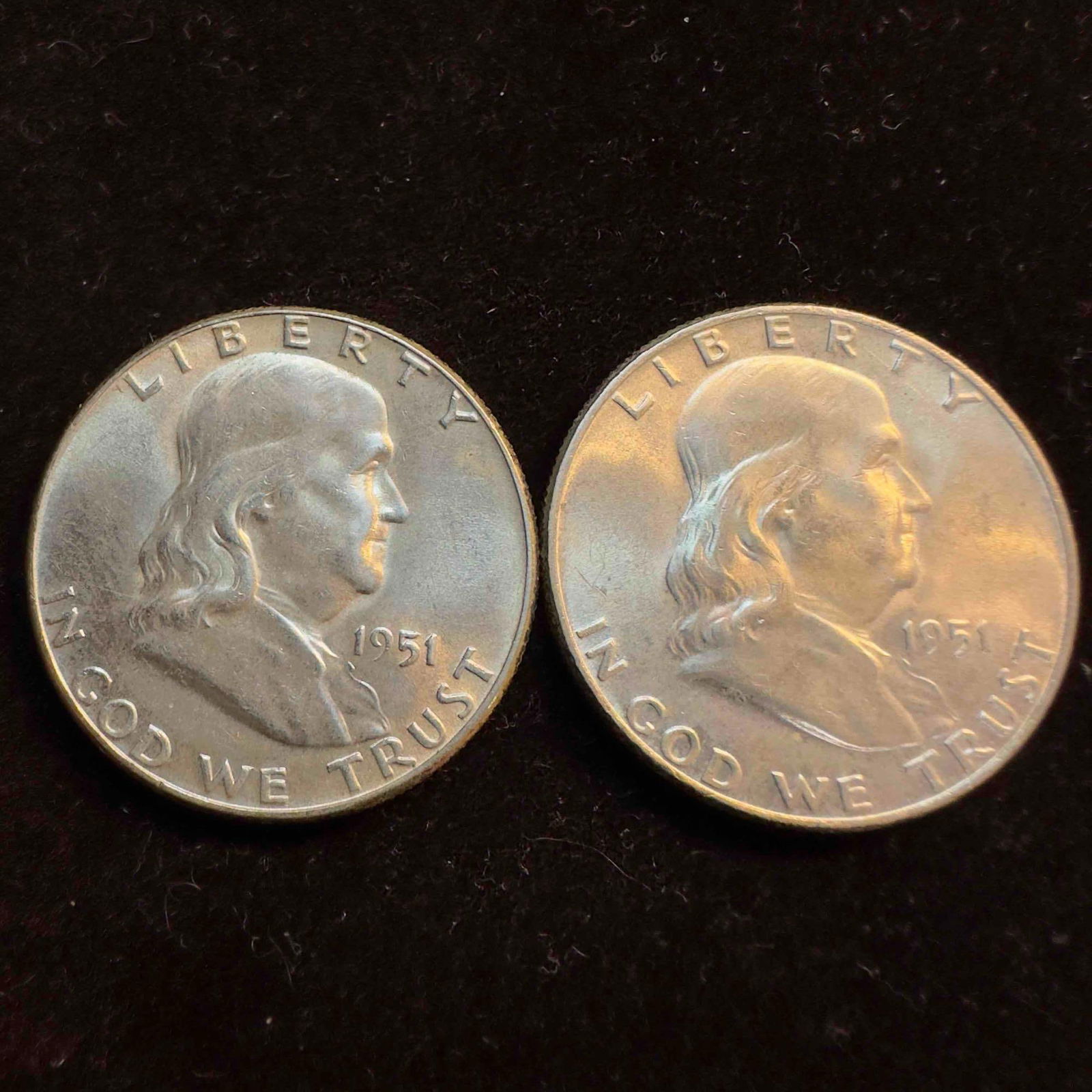Set of Two Silver Coins 1951 Franklin Half Dollars Coin Collection (1 of 6)