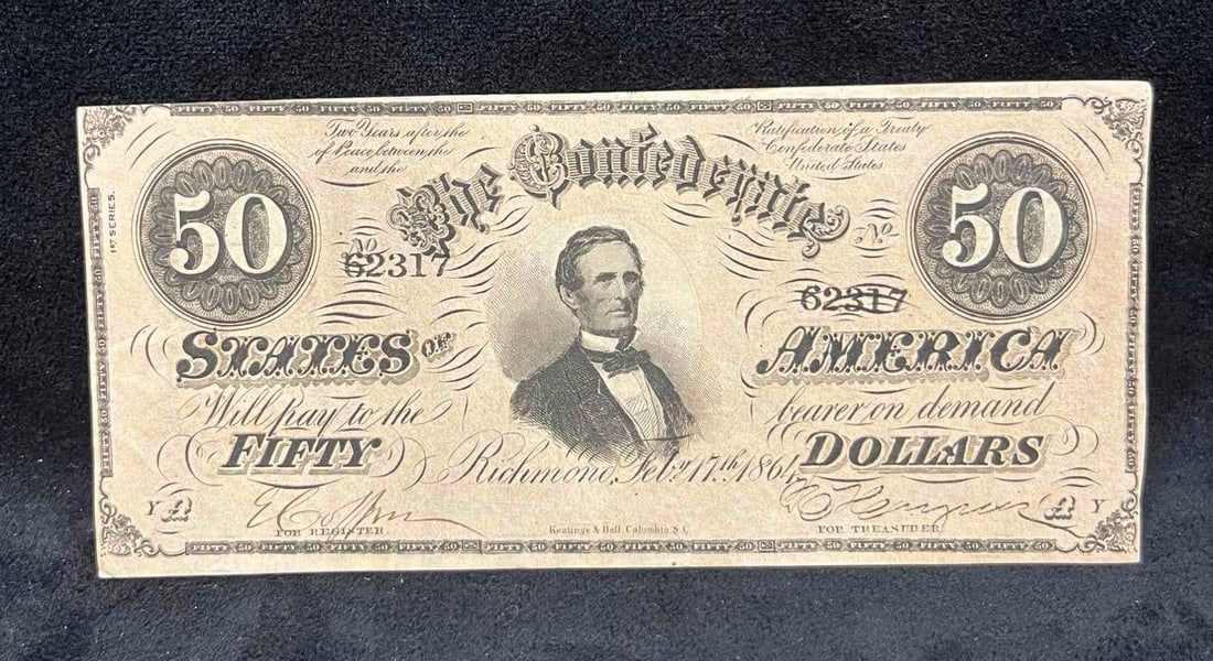 1864 $50.00 Confederate States Of America Richmond Currency Note (C) (1 of 11)