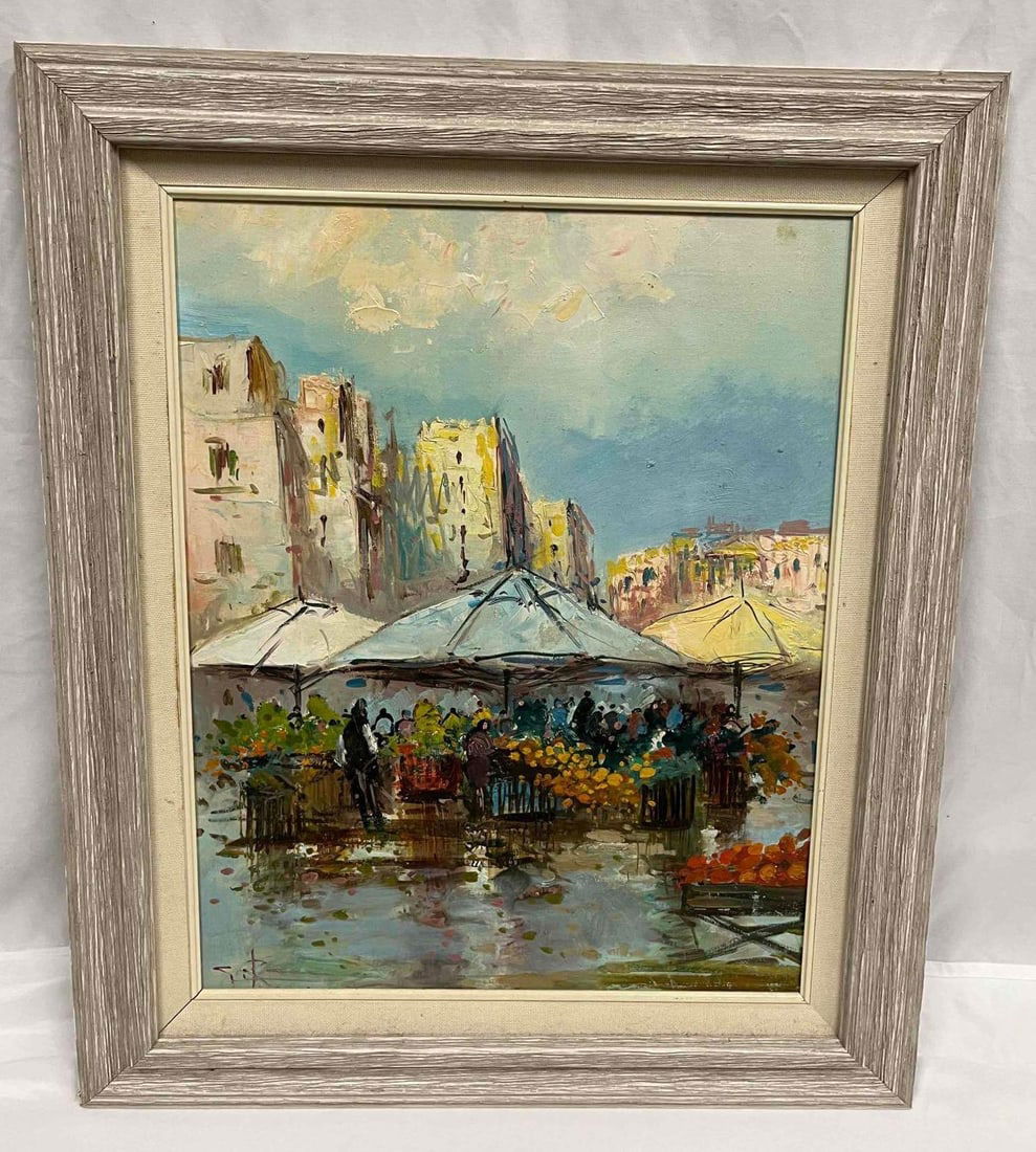 Framed Original Oil On Canvas Signed Cafe Street Scene (1 of 8)