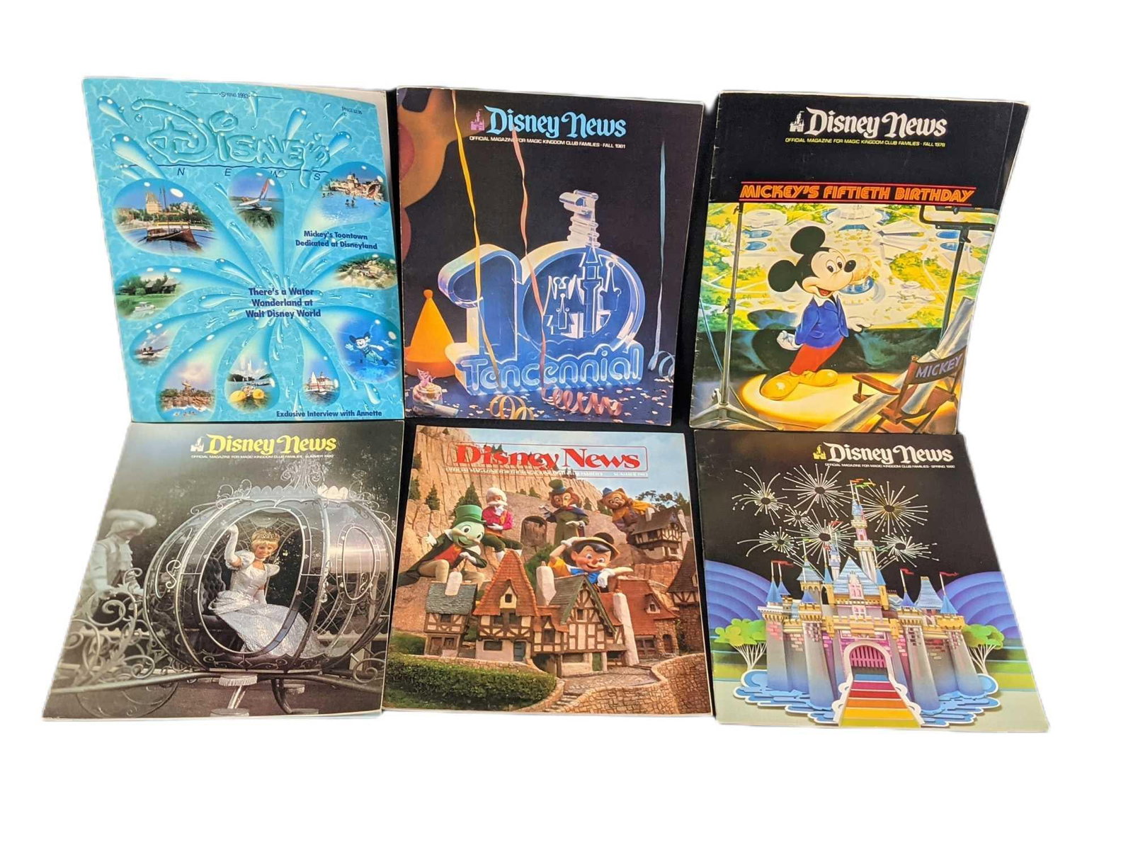 Disney News Magazine Lot Of Six Tencennial: This lot includes: (1) Disney News Fall 1981 - 10th Tencennial. (1) Disney News Fall 1978 - Mickey's Fiftieth Birthday. (1) Disney News Summer 1980 - The Wonders Of Walt Disney Wor