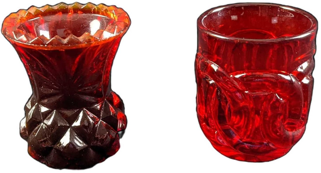 Vintage Ruby Red Toothpick Holder and Shot Glass (1 of 8)