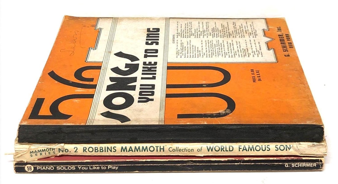 Lot of 3 Assorted Music Books: Lot of 3 Assorted Music Books. Lot Includes: (1) 56 Songs You Like to Sing - Fair Condition - 11-3/4" x 9" x 1/2" (2) Robbins Mammoth Collection of World Famous Songs - Series No. 2 - Poor