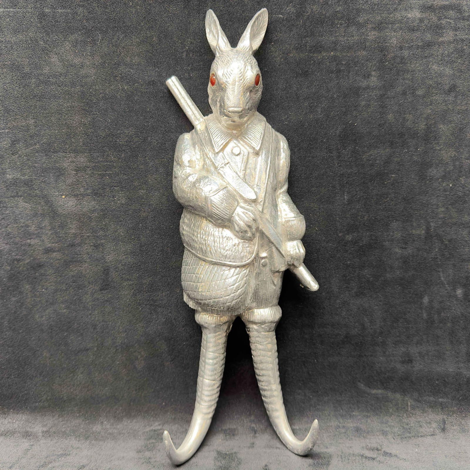 Arthur Court Cast Aluminum Coat Hook Rabbit Bunny 1977 Red Glass Bead Eyes (1 of 12)