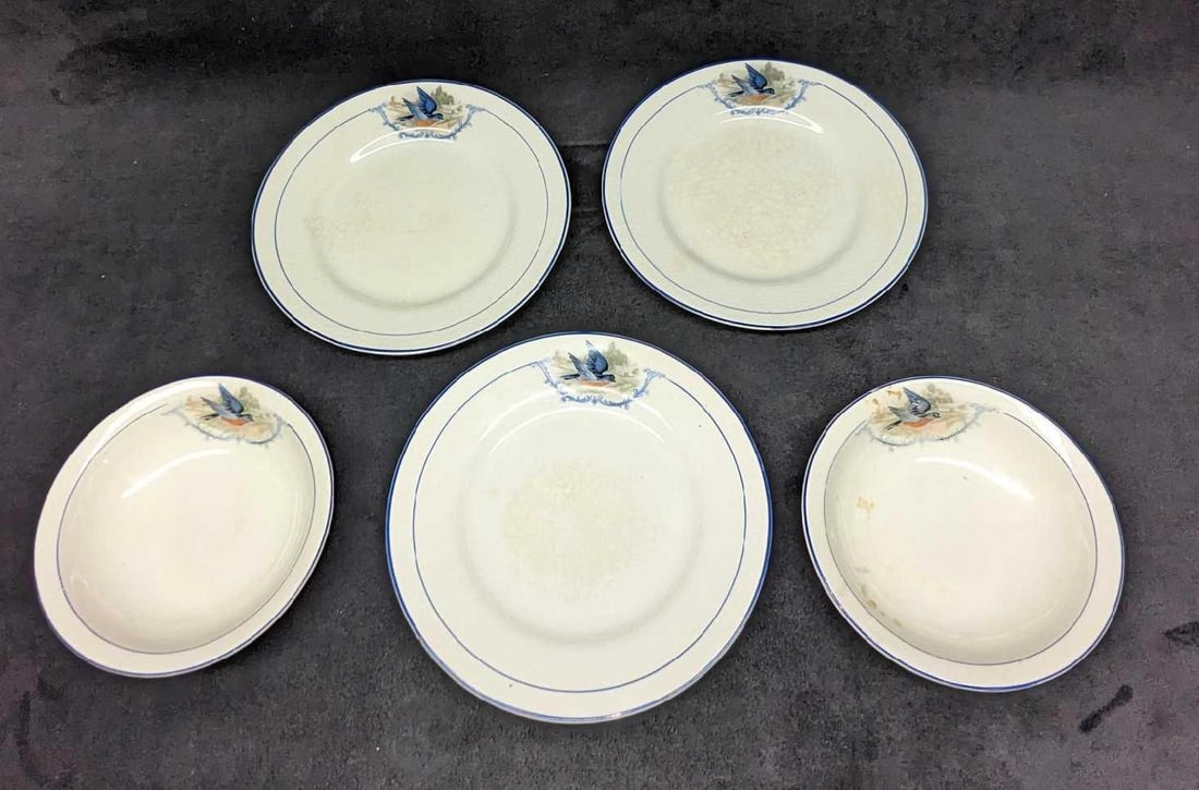 3 Vintage W.S. George Bluebird China Salad Plates & 2 Fruit Bowls (1 of 12)