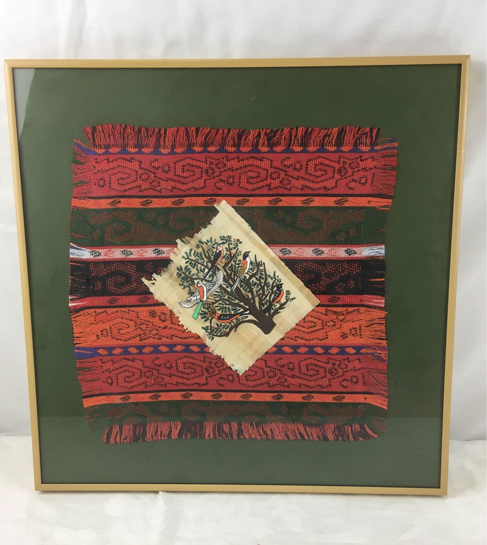 Framed Hand-painted Papyrus on Woven Cloth (1 of 3)