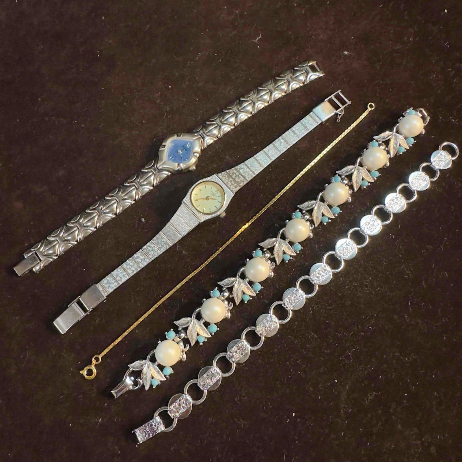 Collection of Vintage Costume Jewelry Set Lot of 5 Five Bracelets and Watches (1 of 8)