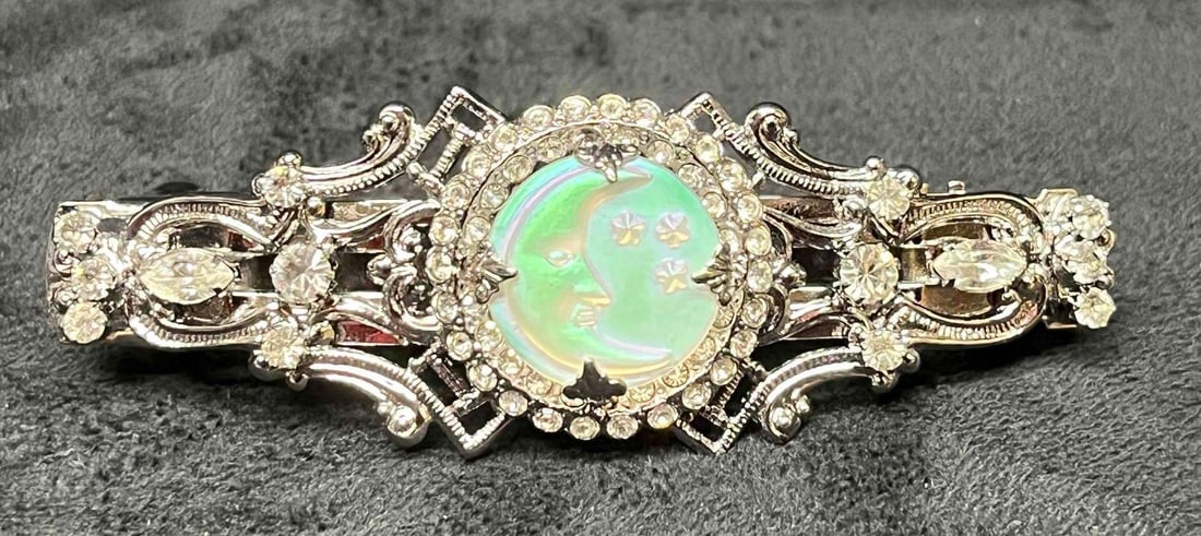 Signed Vintage Kirks Folly Hair Barrette Moon and Stars (1 of 8)