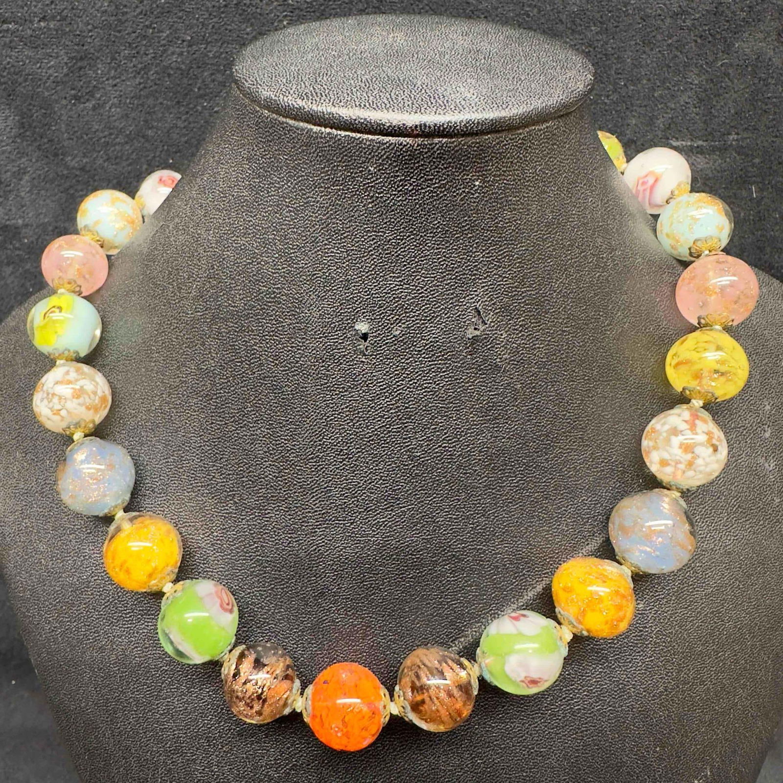 Venetian Murano Lamp Work Art Glass Light Multi Colored Copper Infused Beaded Necklace C32 (1 of 7)