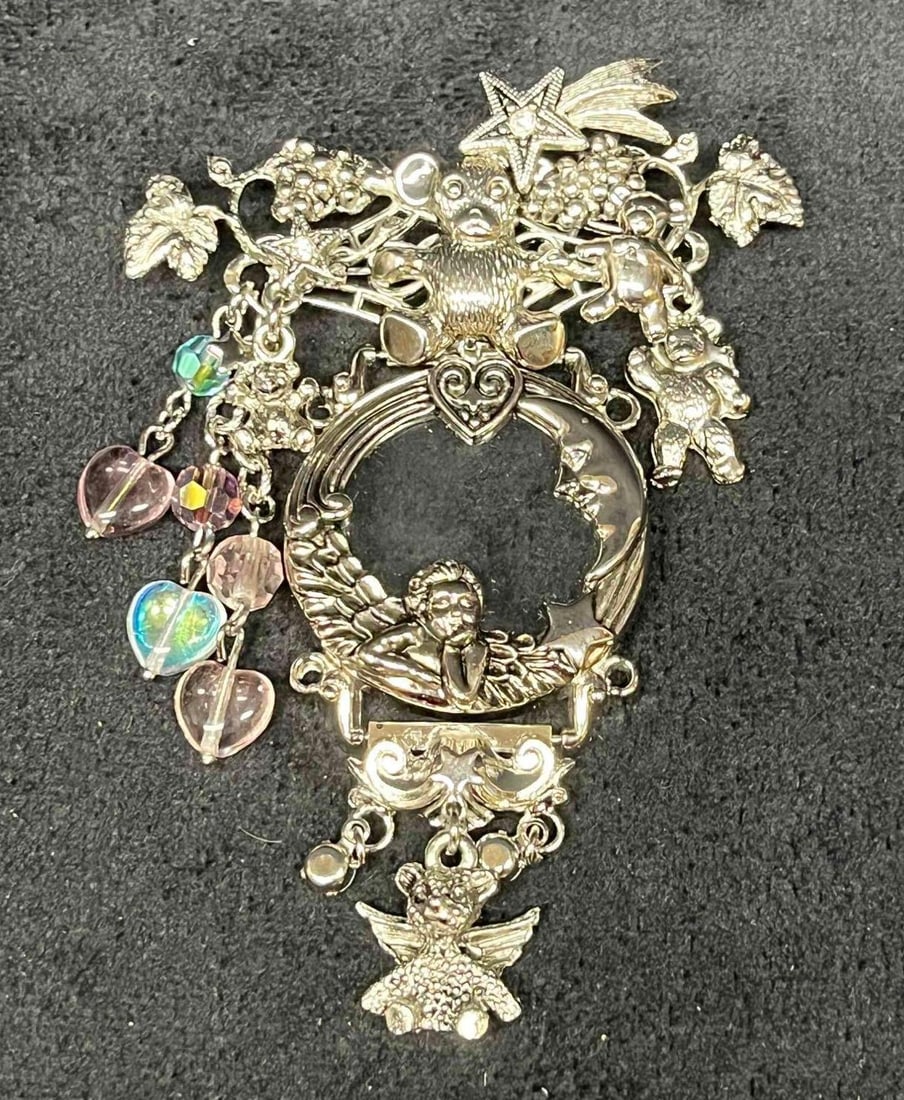 Signed Vintage Kirks Folly Silver Tone Intricate Brooch (1 of 4)