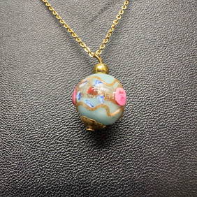 Venetian Murano Art Glass Lamp Work Gold Toned Chain Single Floral Light Blue Bead Necklace G98 (1 of 10)